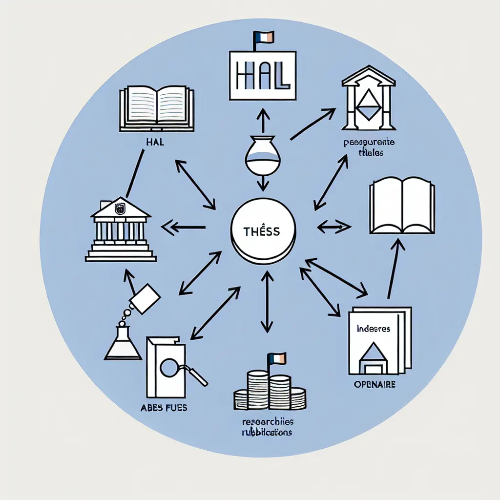 Schéma de l'écosystème de recherche français avec HAL au centre