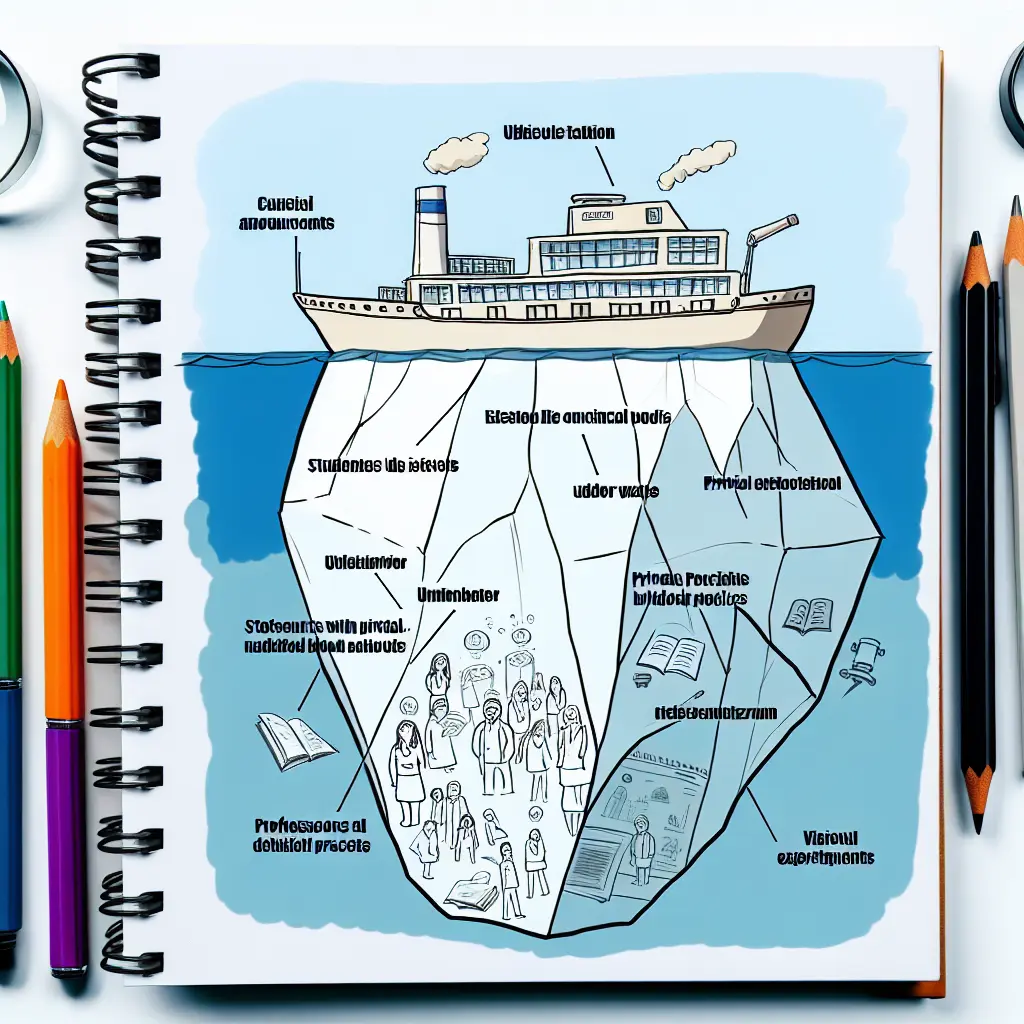 Illustration d'un iceberg représentant les politiques cachées d'IA dans les universités françaises