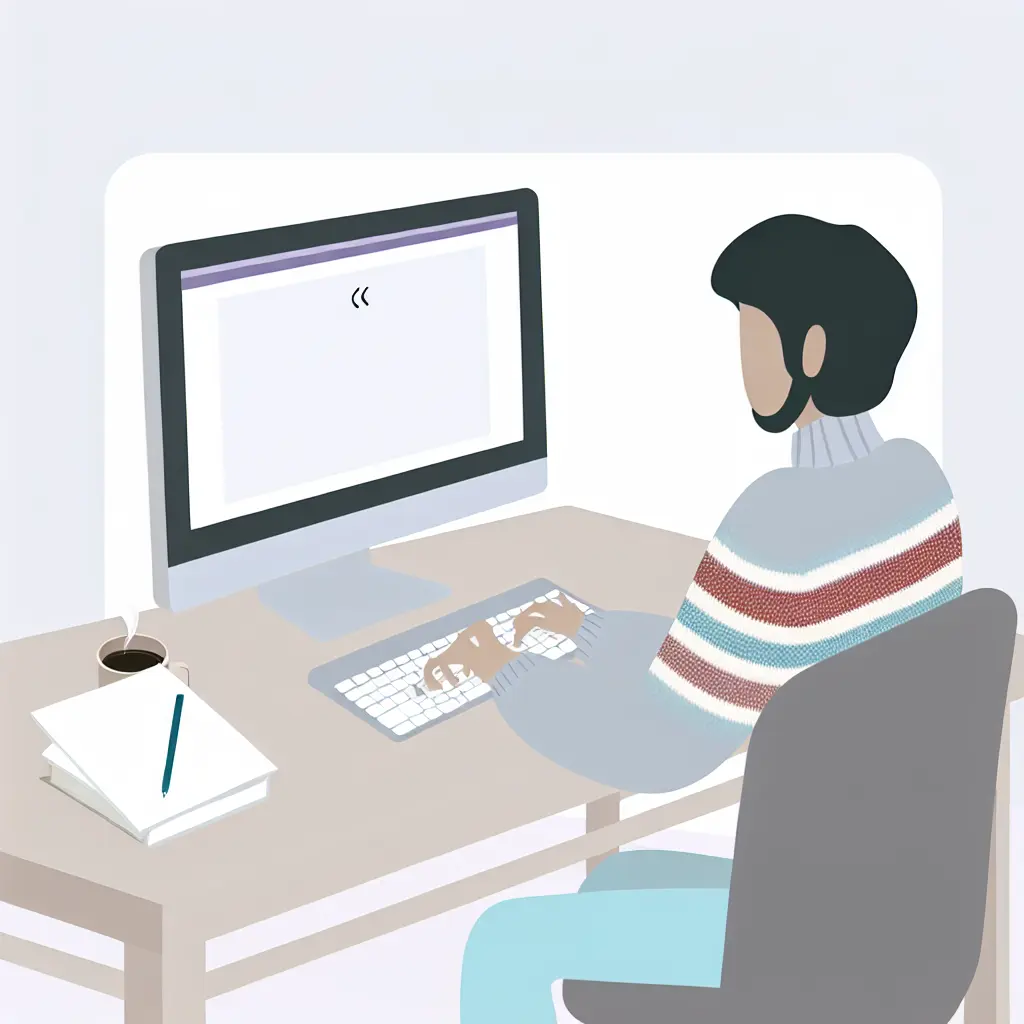 Étudiant en doctorat face à un écran d'ordinateur vierge avec curseur clignotant