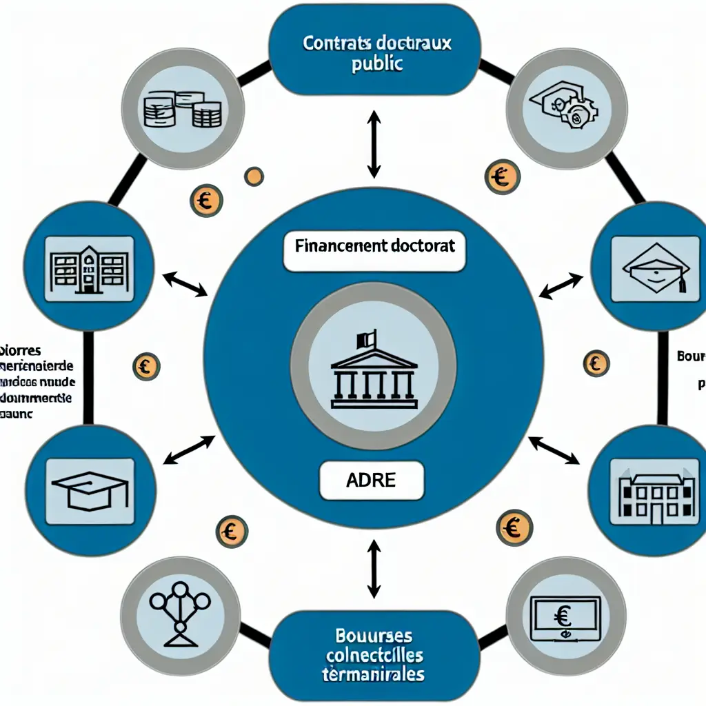 Diagramme des différentes sources de financement doctoral en France
