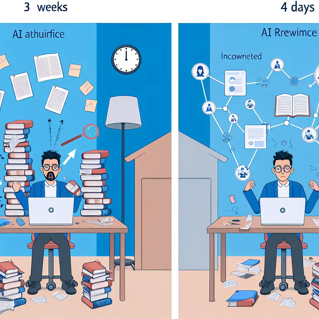 Doctorant effectuant une revue de littérature assistée par IA
