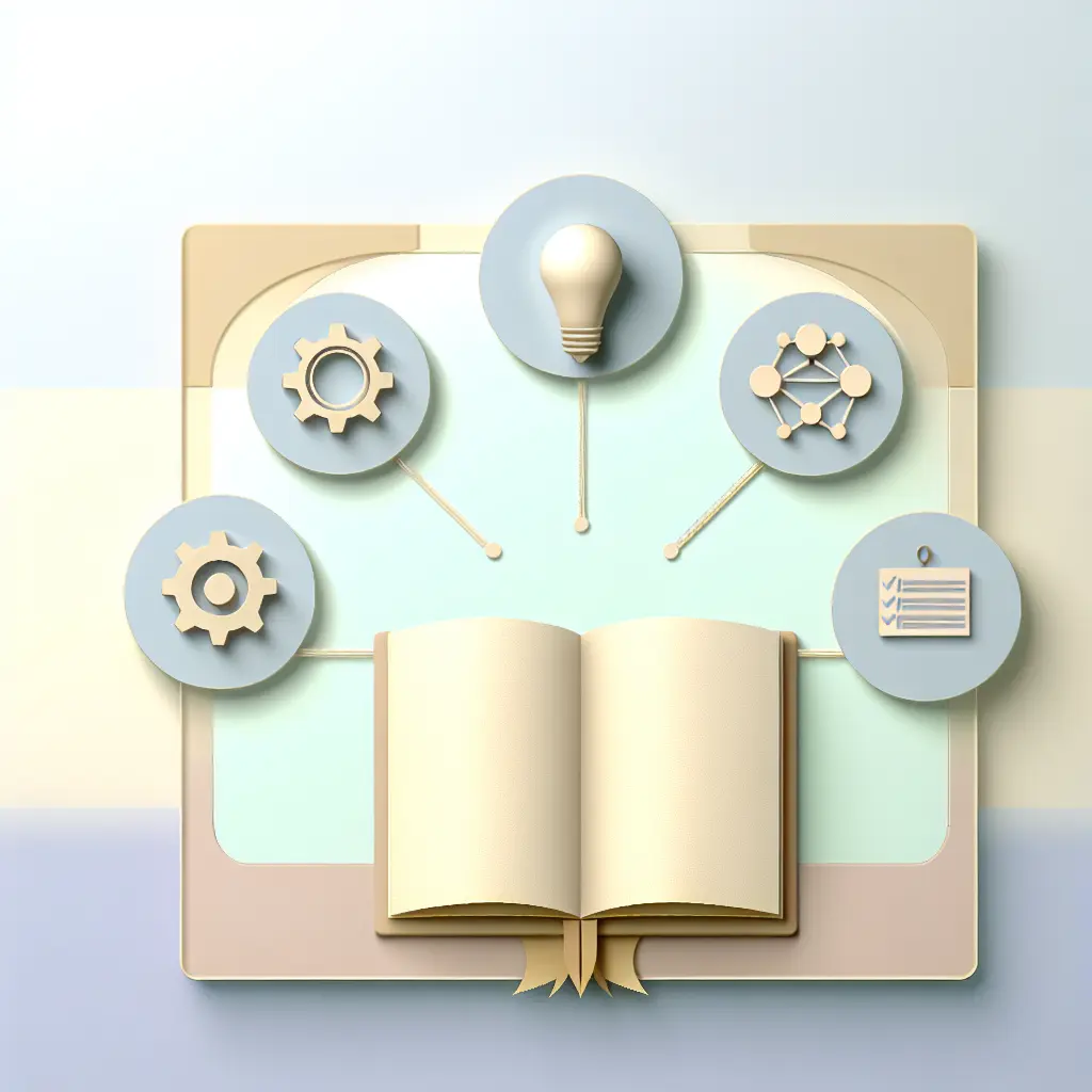 Représentation visuelle des quatre piliers de l'évaluation académique : problématique, méthodologie, analyse et rédaction