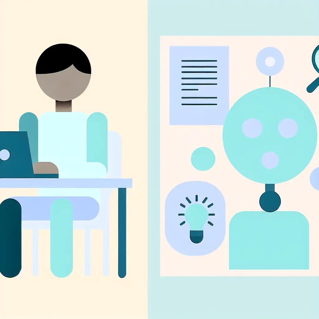 Illustration symbolisant la collaboration éthique entre un étudiant chercheur et l'assistance de l'intelligence artificielle