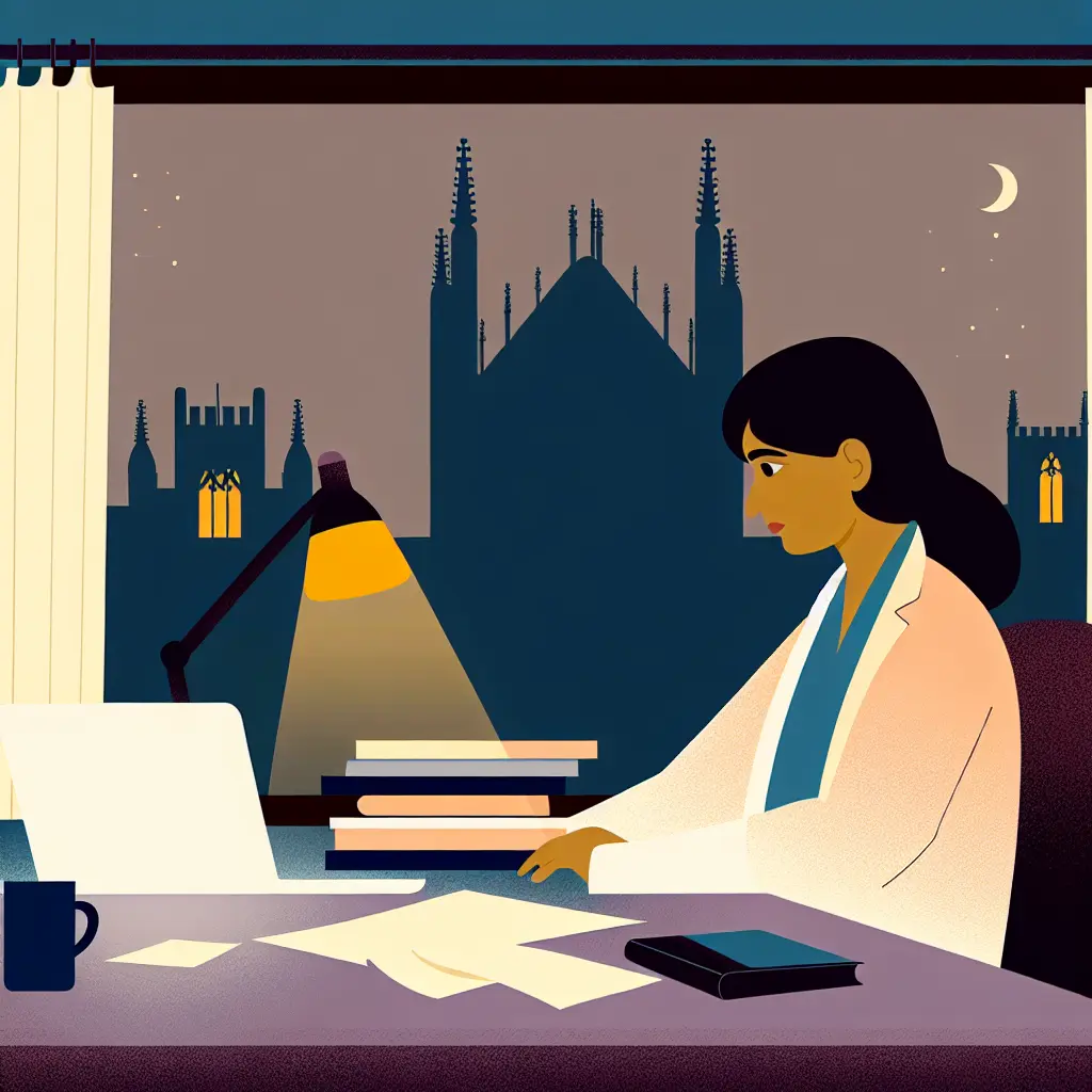 Doctorant travaillant tard le soir dans un bureau universitaire à Strasbourg