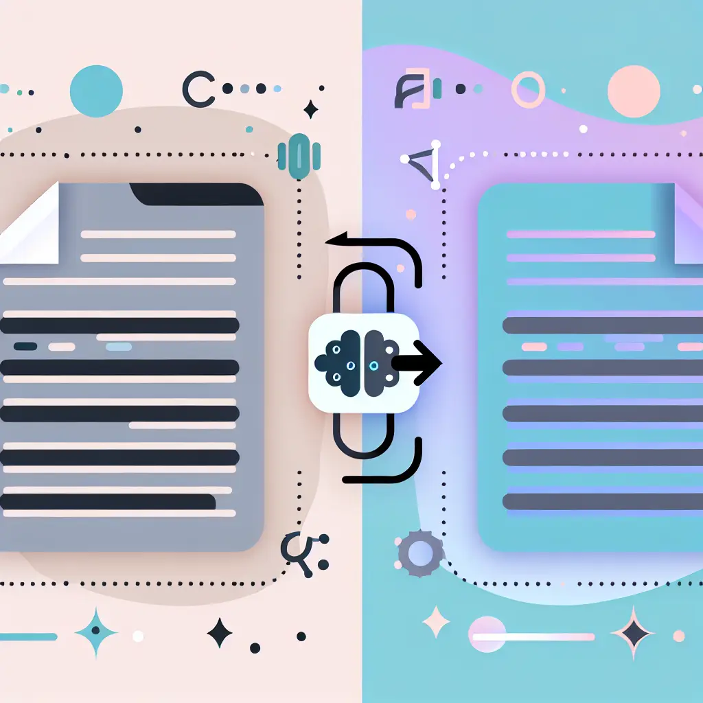 Illustration conceptuelle montrant la transformation de texte par intelligence artificielle