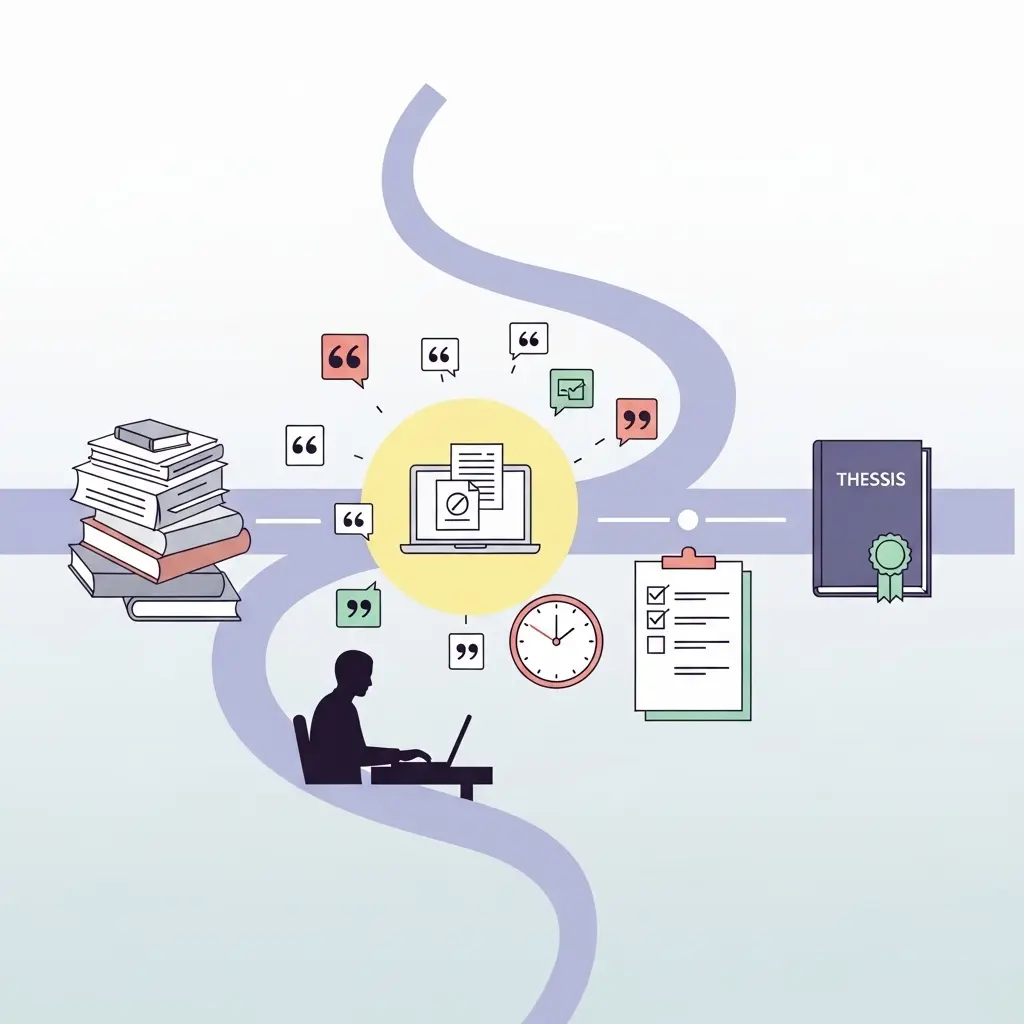 Parcours de rédaction d'une thèse doctorale avec les étapes clés