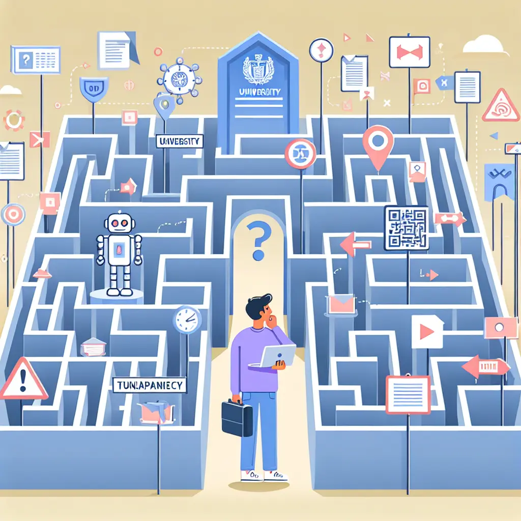 Un étudiant perplexe face au labyrinthe complexe des politiques IA universitaires