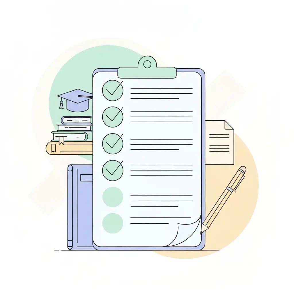 Checklist de préparation académique avec éléments validés