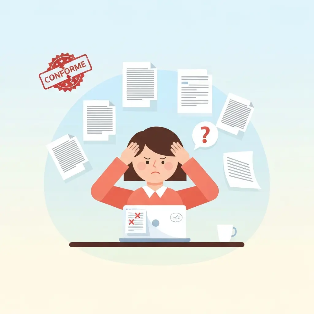 Étudiante frustrée devant des modèles de mémoire non conformes aux standards académiques français