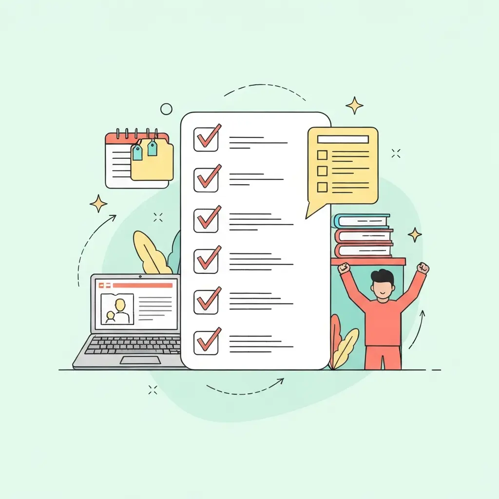 Checklist de réussite académique avec éléments progressifs