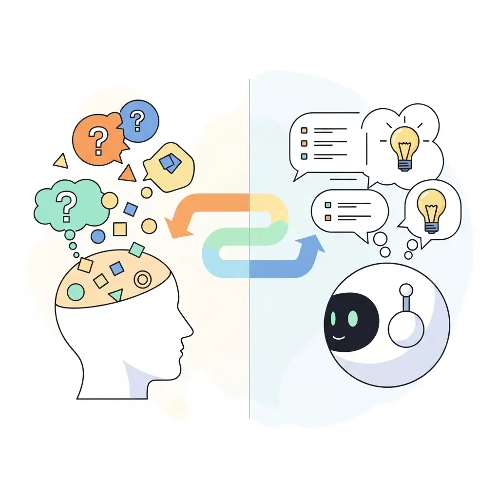 Concept d'utilisation de l'IA conversationnelle pour le brainstorming académique