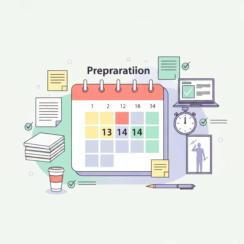 Calendrier de préparation avec checklist et compte à rebours avant la soutenance
