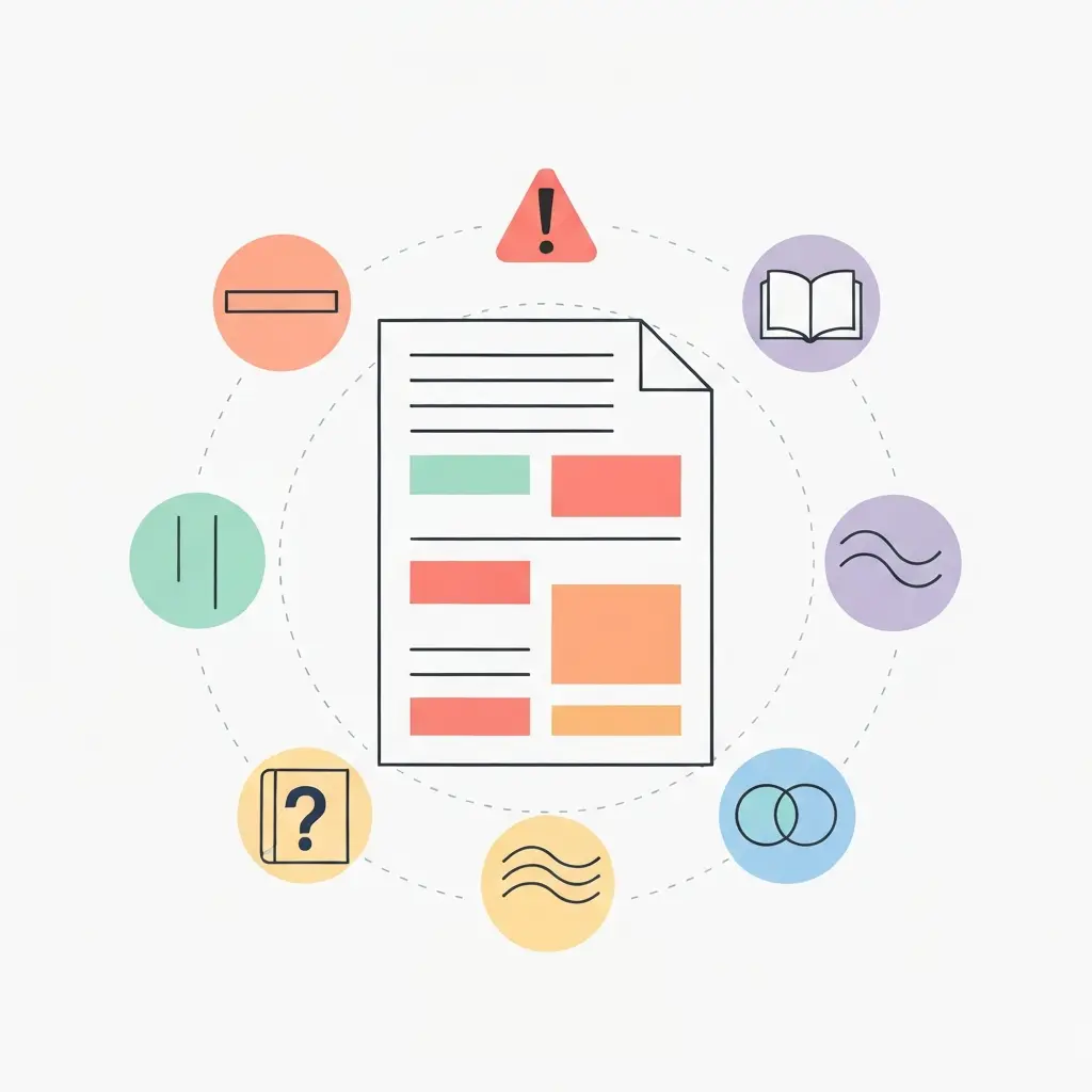 Schéma illustrant les patterns qui déclenchent les systèmes de détection IA avec des zones surlignées sur un document