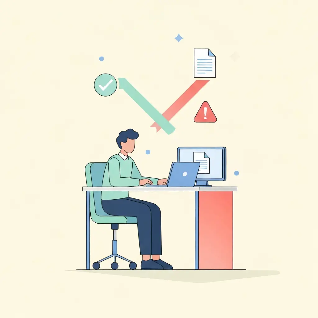 Illustration montrant un doctorant face à deux chemins : la transparence menant au succès, l'usage caché menant au risque