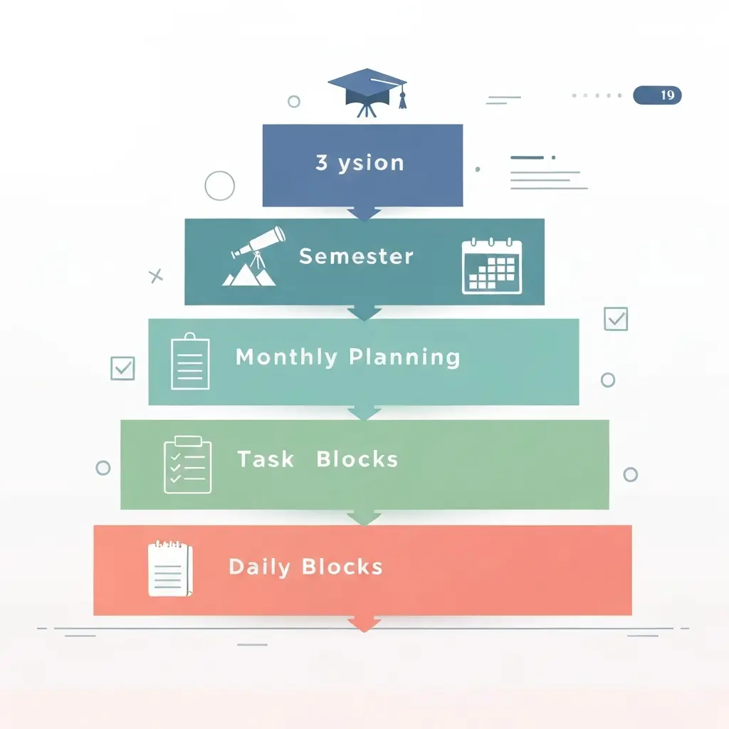 Le framework en 4 couches : vision triennale, semestre, mois et semaine pour une planification de thèse efficace