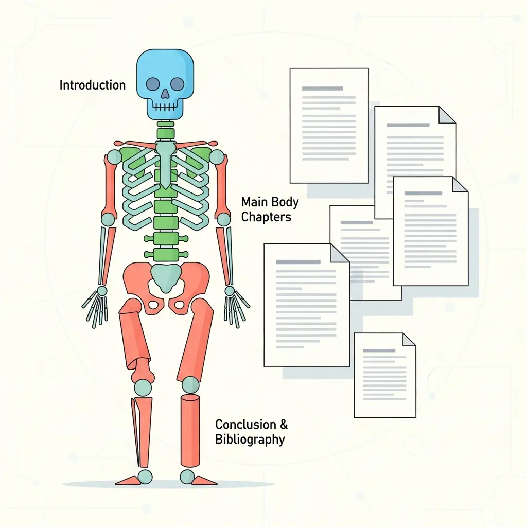 Illustration représentant la structure d'un mémoire comme un squelette organisé