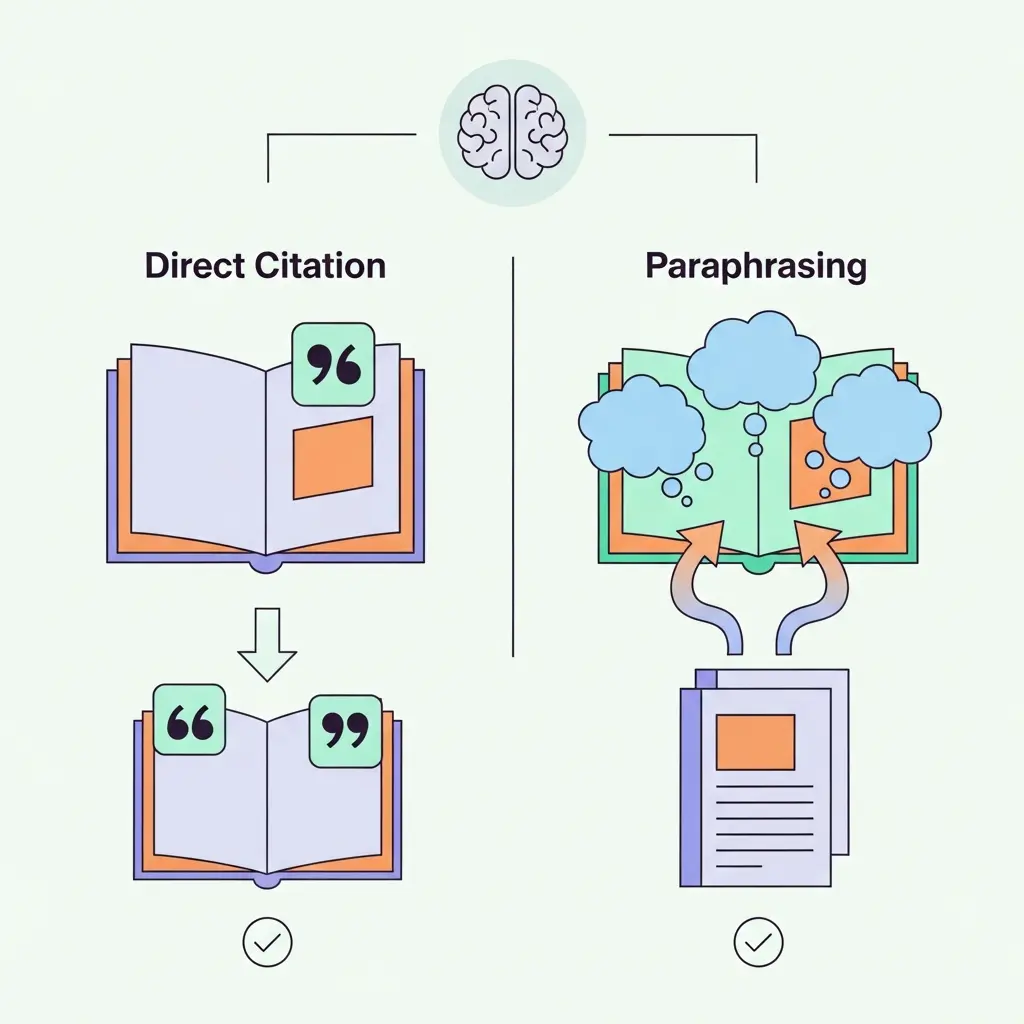 Comparaison visuelle entre la paraphrase et la citation directe en rédaction académique