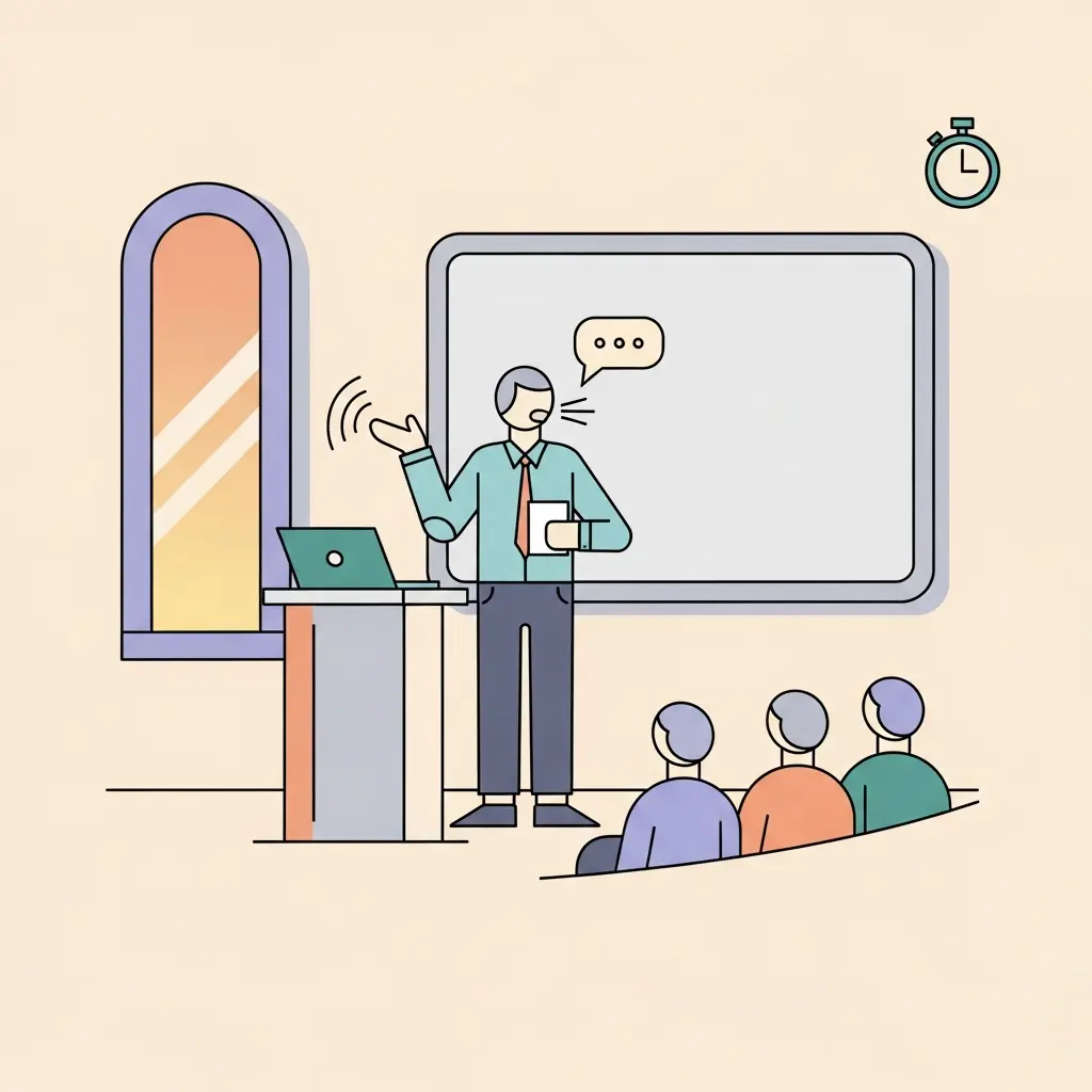 Candidat doctoral répétant sa présentation devant un petit public de soutien dans une ambiance détendue