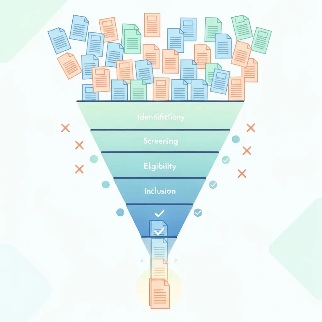 Processus de filtrage PRISMA en entonnoir pour la sélection des sources