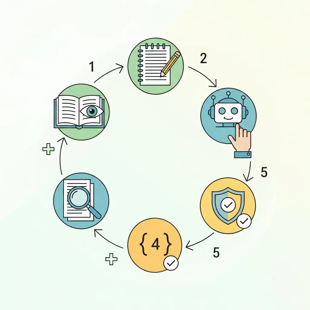 Schéma du workflow en 6 étapes pour une paraphrase académique sécurisée