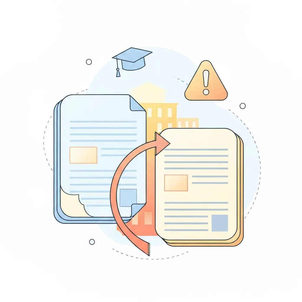 Concept d'auto-plagiat illustré par deux documents similaires reliés par une flèche circulaire
