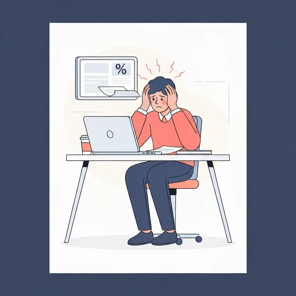 Doctorant stressé devant son ordinateur affichant un pourcentage de similarité