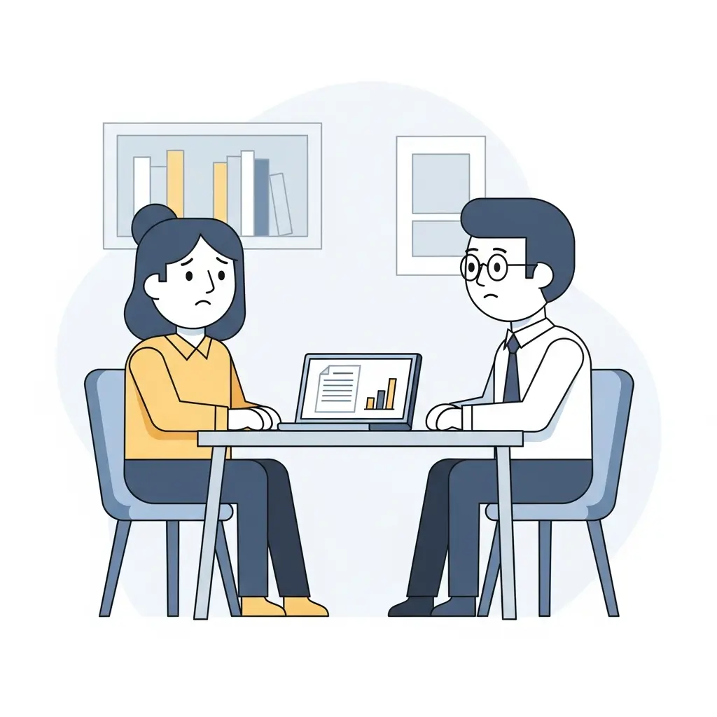 Illustration d'une réunion entre un étudiant et un responsable académique discutant d'intégrité universitaire