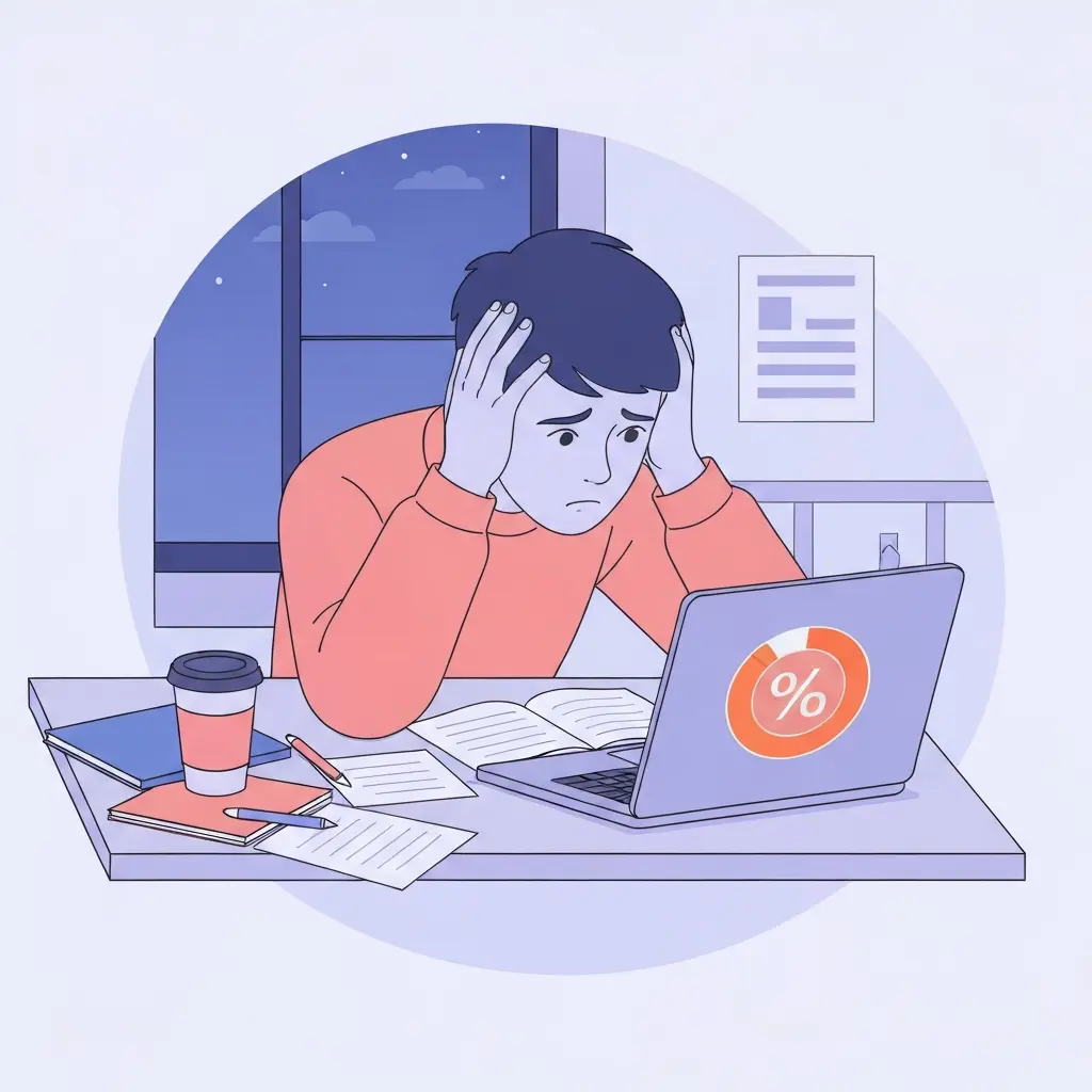 Étudiant stressé devant son écran affichant un résultat de détection de plagiat