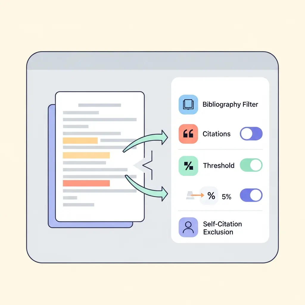 Interface de configuration des filtres d'un outil de détection de plagiat