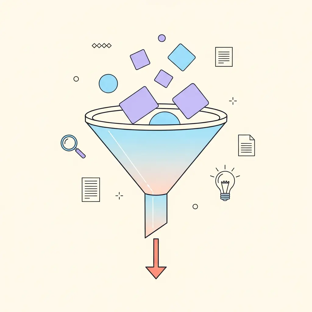 Illustration de la méthode de l'entonnoir pour affiner un sujet de mémoire