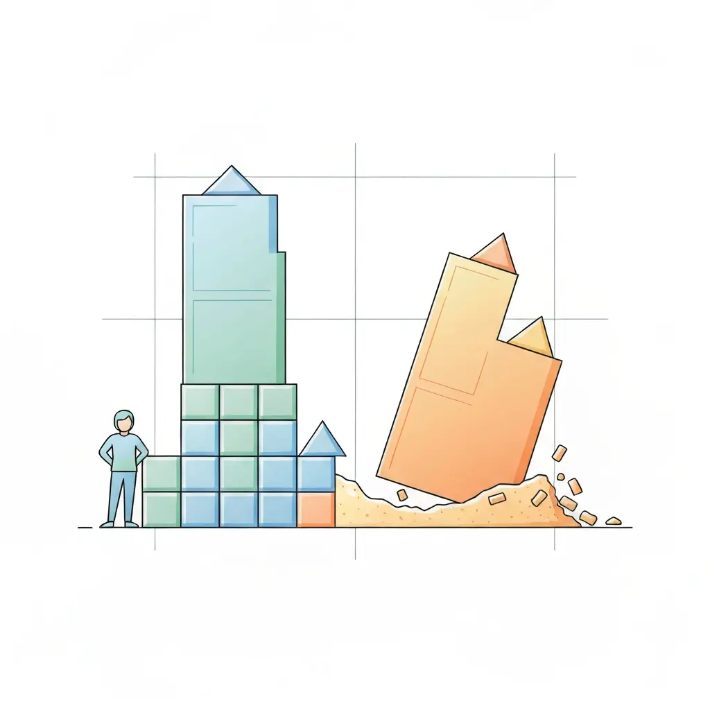 Illustration montrant un plan de thèse comme fondation solide versus instable