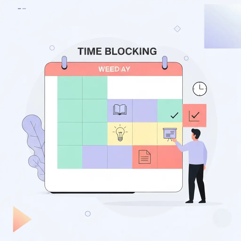 Le time blocking pour doctorants : organisation visuelle des créneaux de travail en blocs colorés pour une meilleure productivité