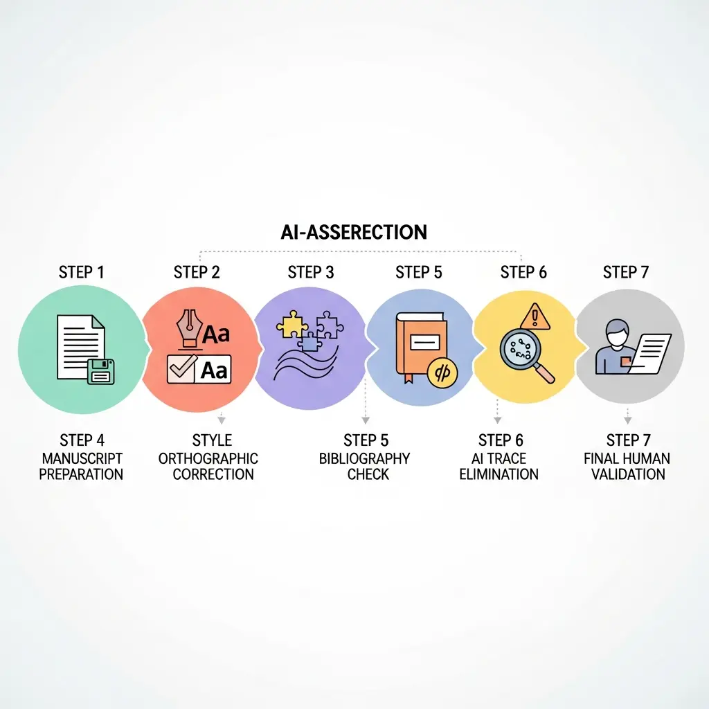 Diagramme des 7 étapes de correction de thèse avec IA