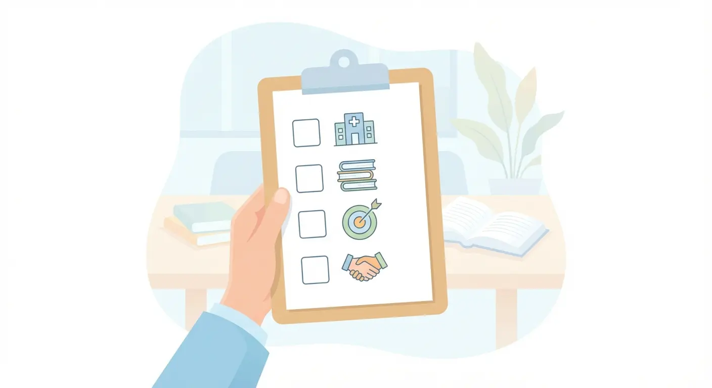 Checklist des critères de validation d'un sujet de mémoire infirmier : pertinence clinique, littérature disponible, délimitation du sujet, validation directeur