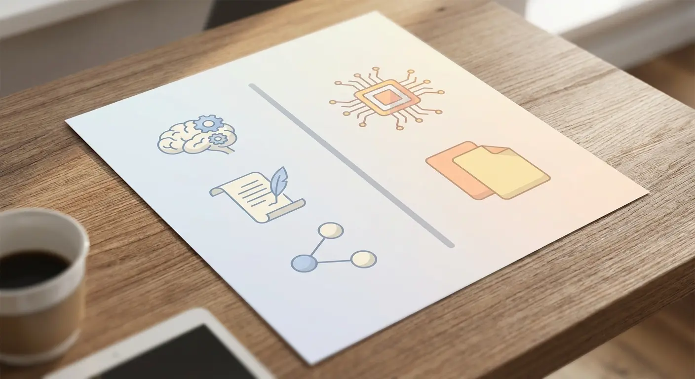 Infographie illustrant la différence entre l'assistance IA à la rédaction académique et la génération automatique de texte pour un mémoire