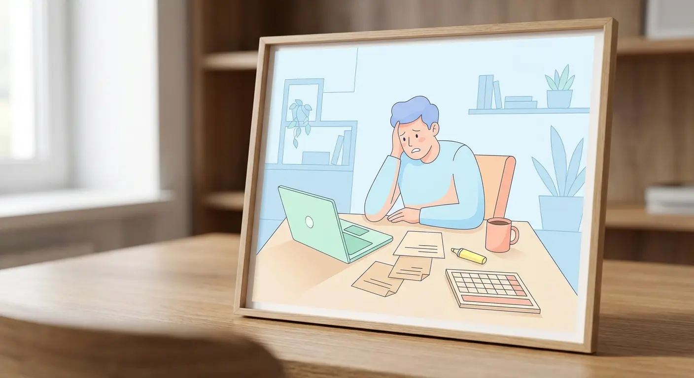 Étudiant stressé devant son ordinateur, cherchant à utiliser l'IA pour rédiger son mémoire universitaire