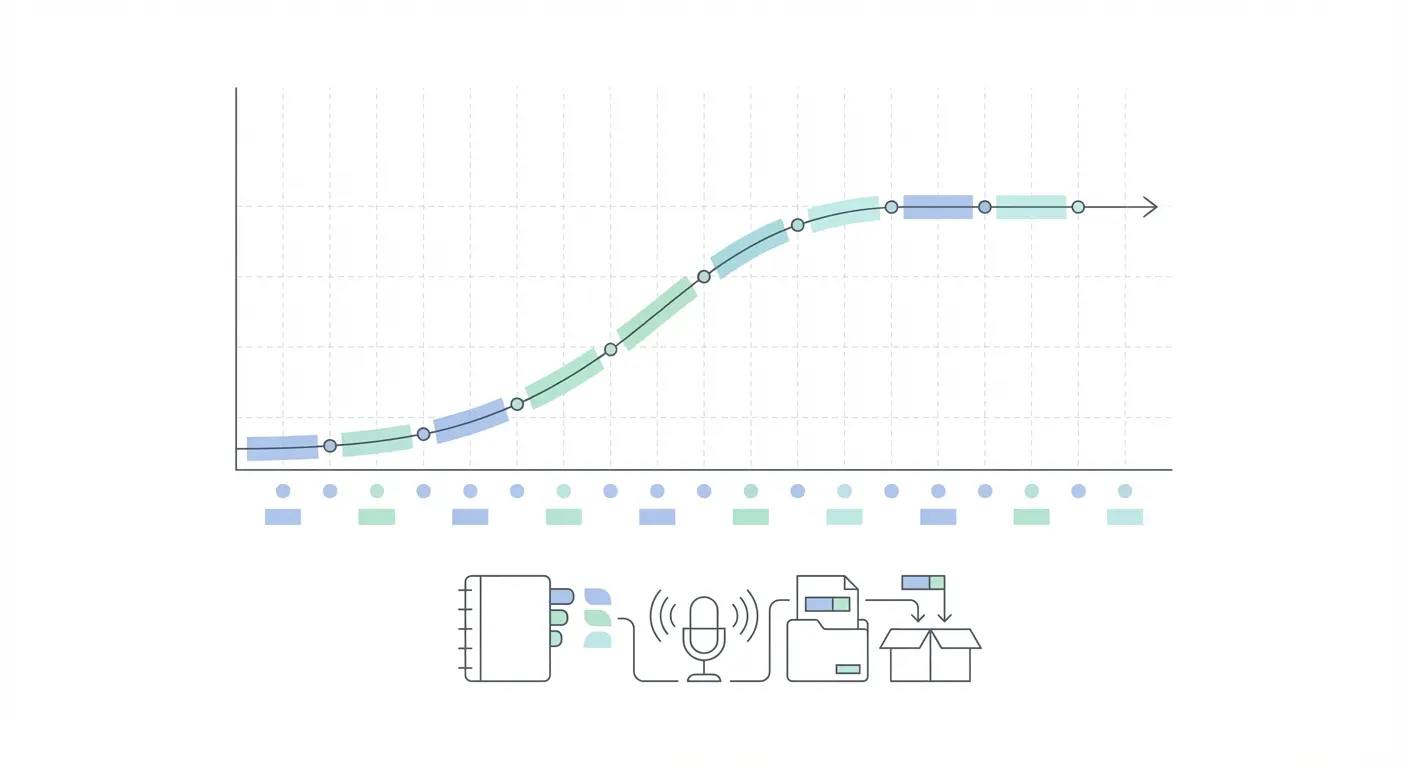 Graphique de saturation théorique lors du codage d'entretiens semi-directifs : courbe montrant la diminution des nouveaux codes émergents au fil des entretiens