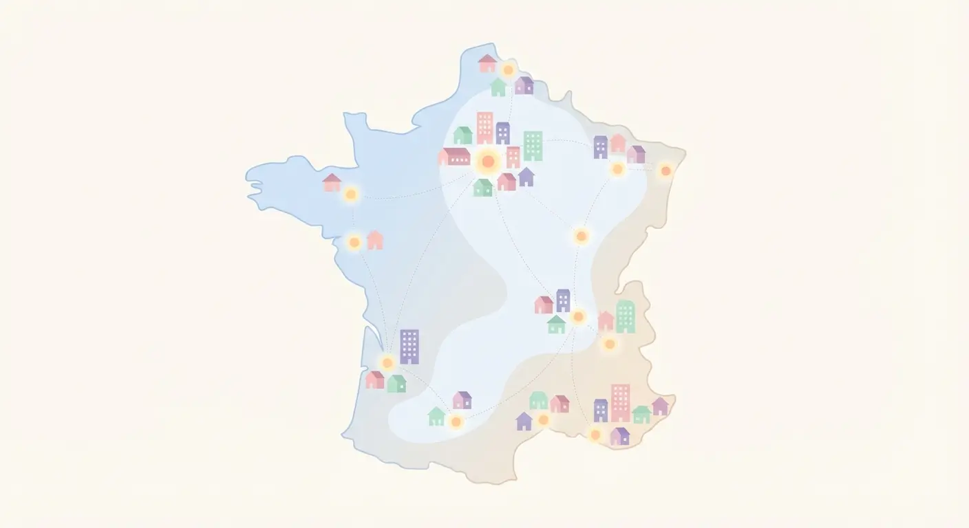 Carte des villes universitaires françaises et distribution géographique des logements étudiants en France