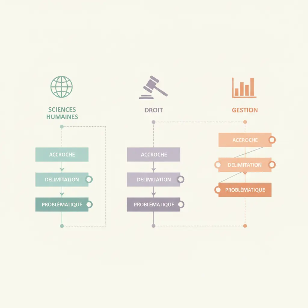Exemples d'introduction de mémoire annotés par discipline — sciences humaines, droit et gestion avec accroche, délimitation et problématique