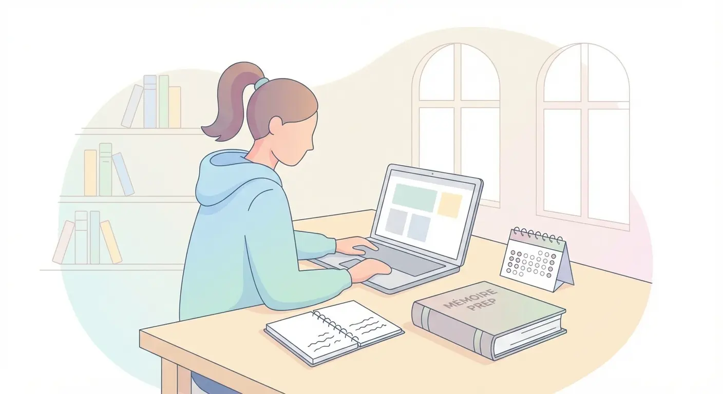 Étudiant concentré qui rédige un mémoire sur un ordinateur portable dans une bibliothèque universitaire