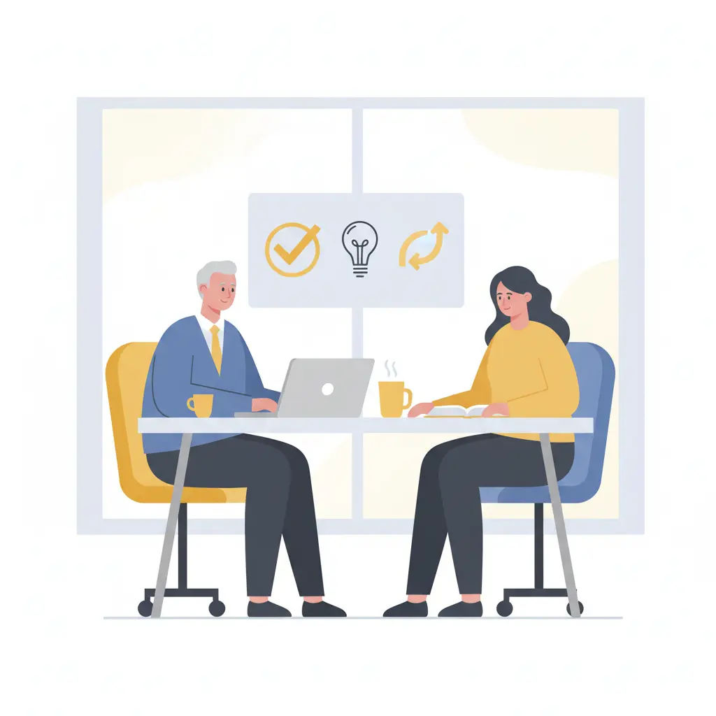 Étudiant en entretien avec son directeur de mémoire pour valider le choix du sujet de recherche