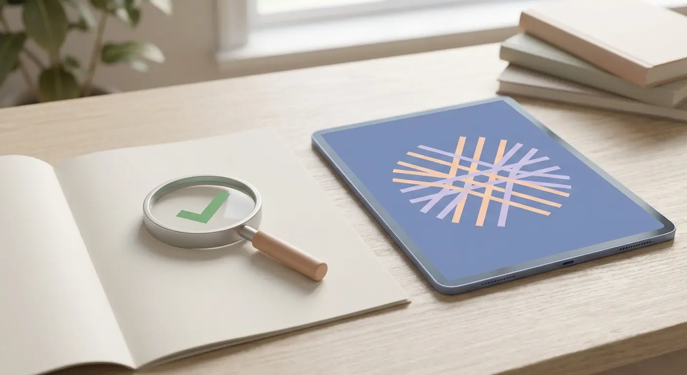 Vérification anti-plagiat d'un mémoire universitaire avec loupe sur document — outils Compilatio et Turnitin pour détecter le plagiat et les contenus générés par IA