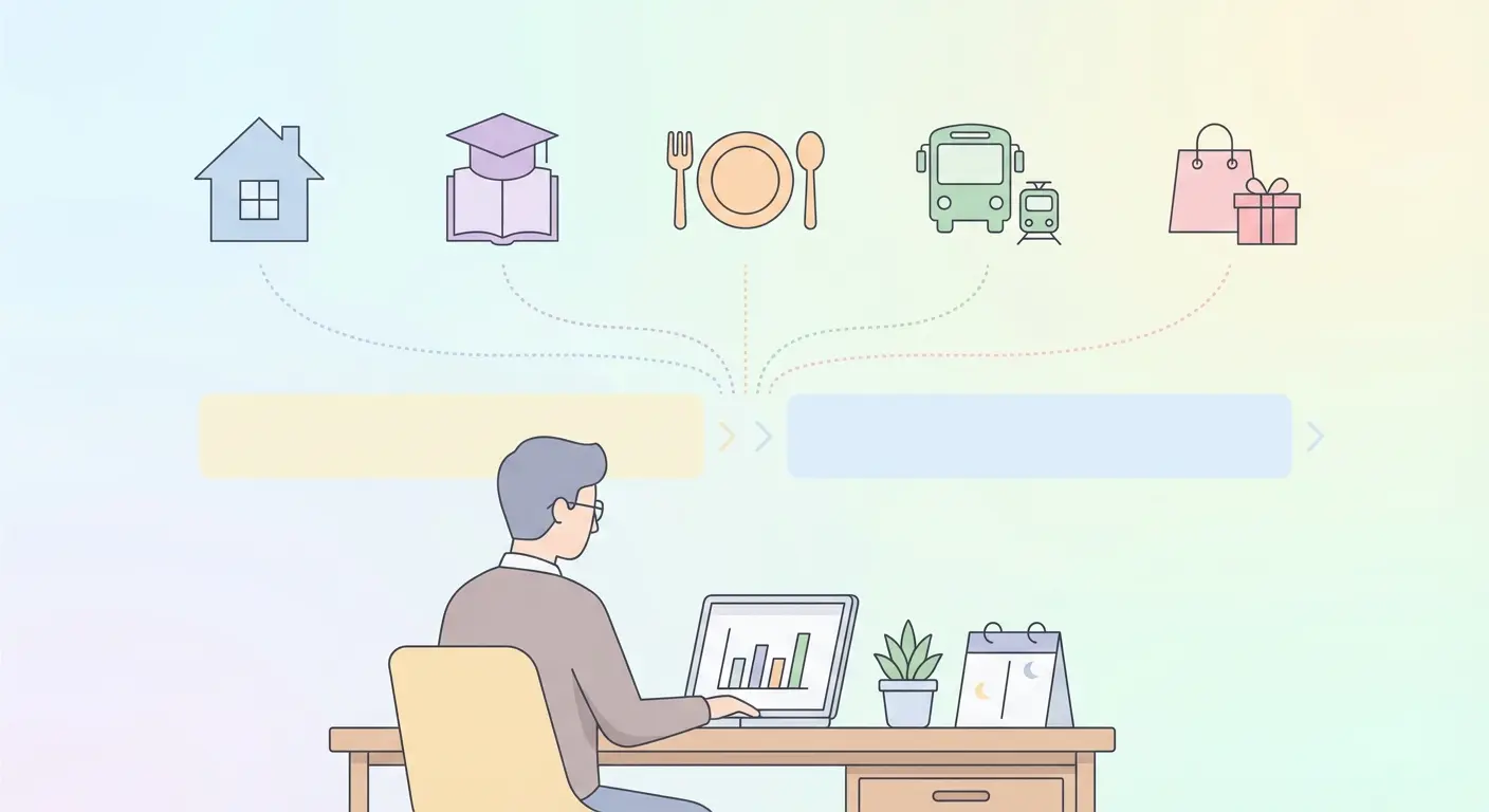 Infographie illustrant le budget et les sources de financement pour un master en France : logement, frais de scolarité, bourses et dépenses sur 2 ans