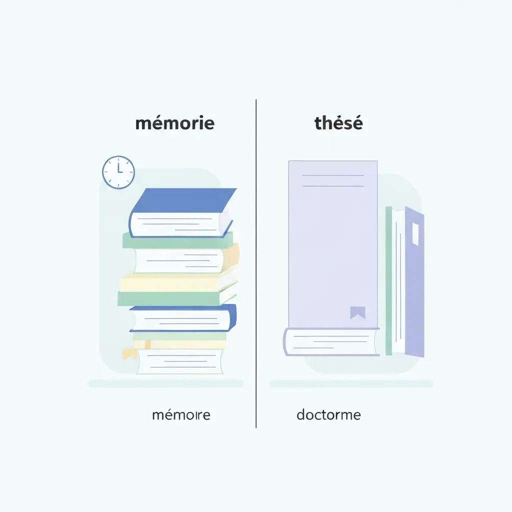 Comparaison visuelle du volume de pages entre un mémoire de master et une thèse de doctorat en France : différence de profondeur et d'étendue académique