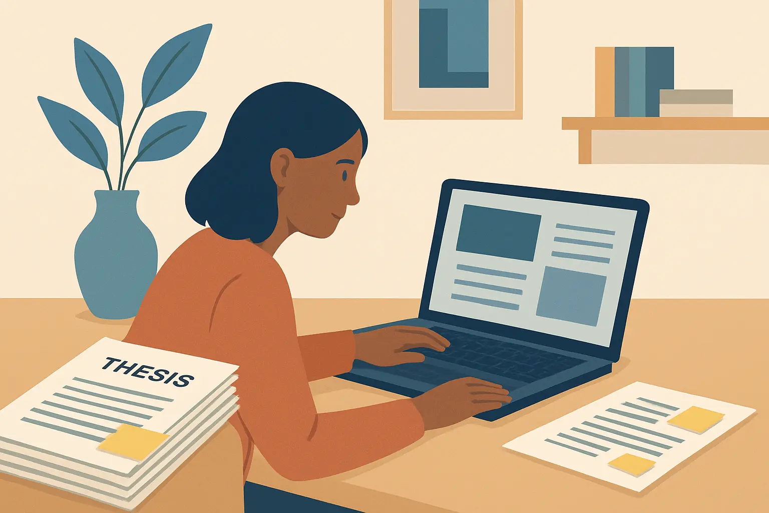Illustration d'une préparation à la soutenance du mémoire DE psychomotricité : étudiant révisant ses diapositives et ses notes cliniques avant le jury IFP