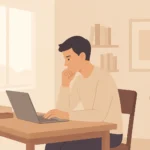 Étudiant ultramarin travaillant seul sur son mémoire à distance, vaincre l'isolement de la recherche