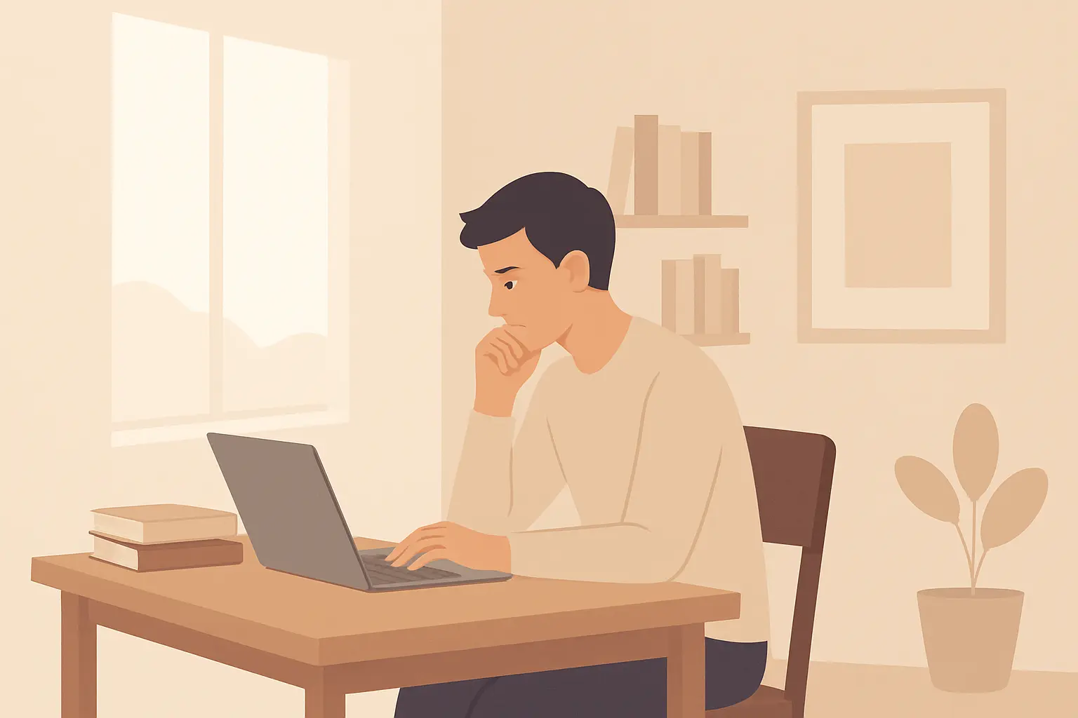 Étudiant ultramarin travaillant seul sur son mémoire à distance, vaincre l'isolement de la recherche