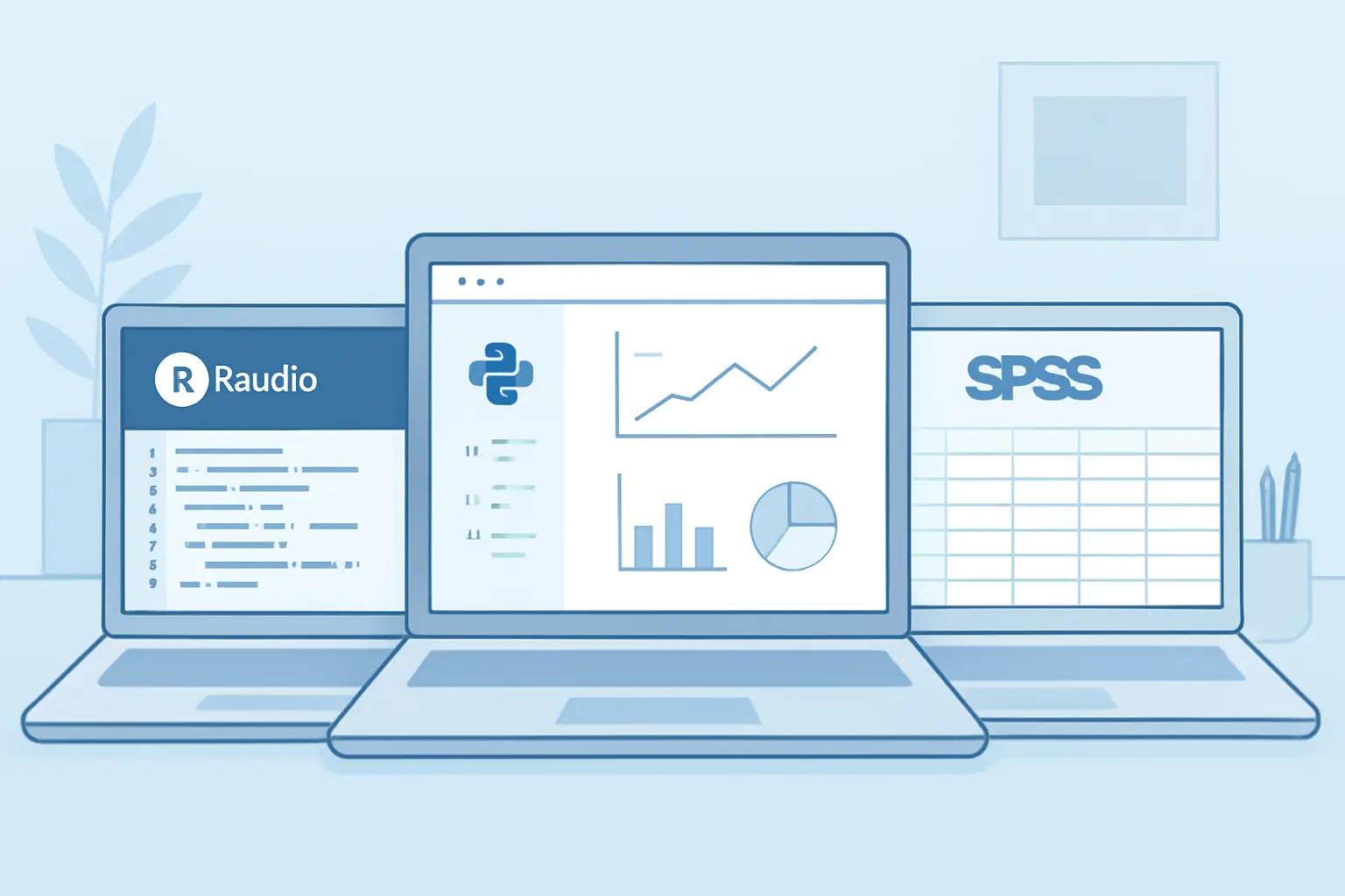 Comparaison visuelle des trois environnements R, Python et SPSS pour l'analyse statistique d'un mémoire