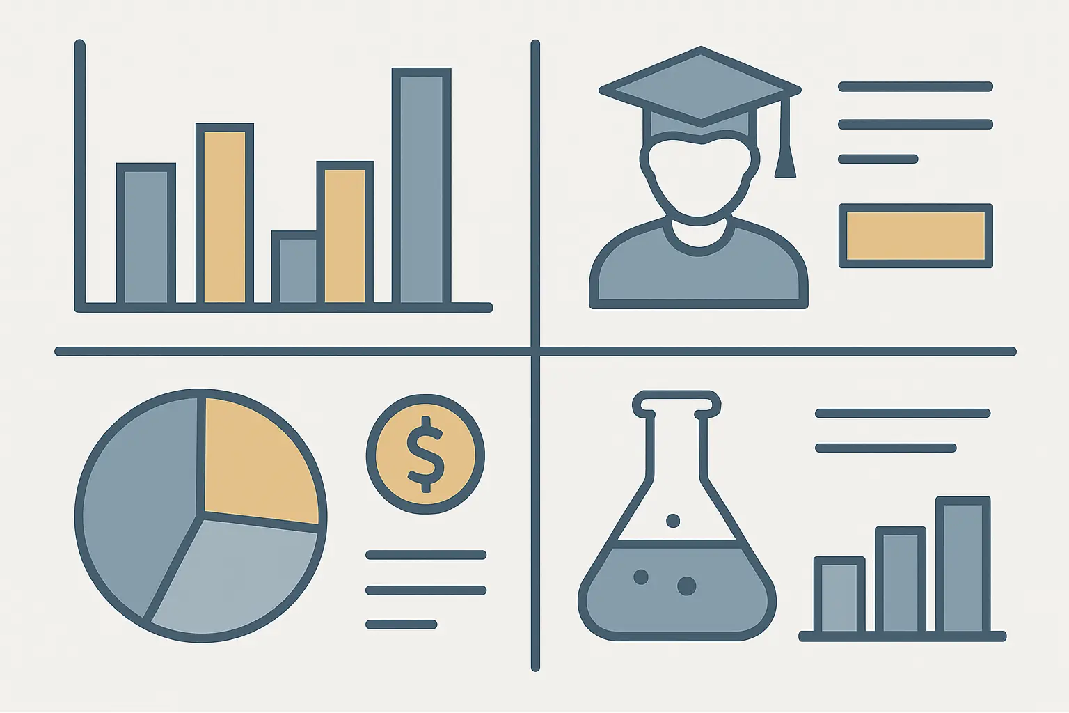 Illustration de données statistiques universitaires sous forme de graphiques abstraits