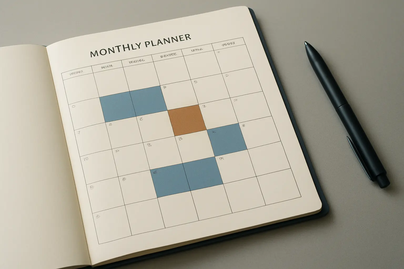 Planning mensuel avec périodes d'examens et de vacances
